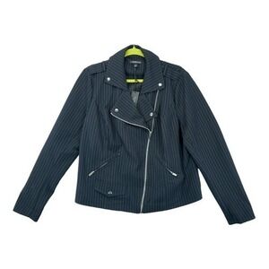 NWT Lane Bryant Moto Blazer Plus Sz 18 Blue‎ Zip Up Ruffled Peplum Jacket $90